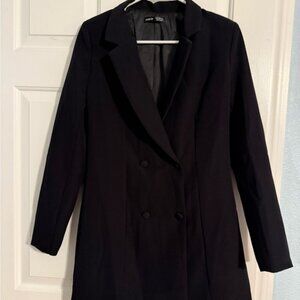 Women's Black Double-Breasted Blazer Dress/Coat- Size M/US 6